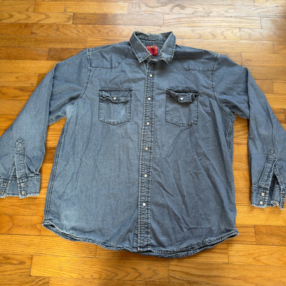 Vtg Big Mac Denim Pearl Snap Shirt Mens XL Blue Western Cowboy JC Penney